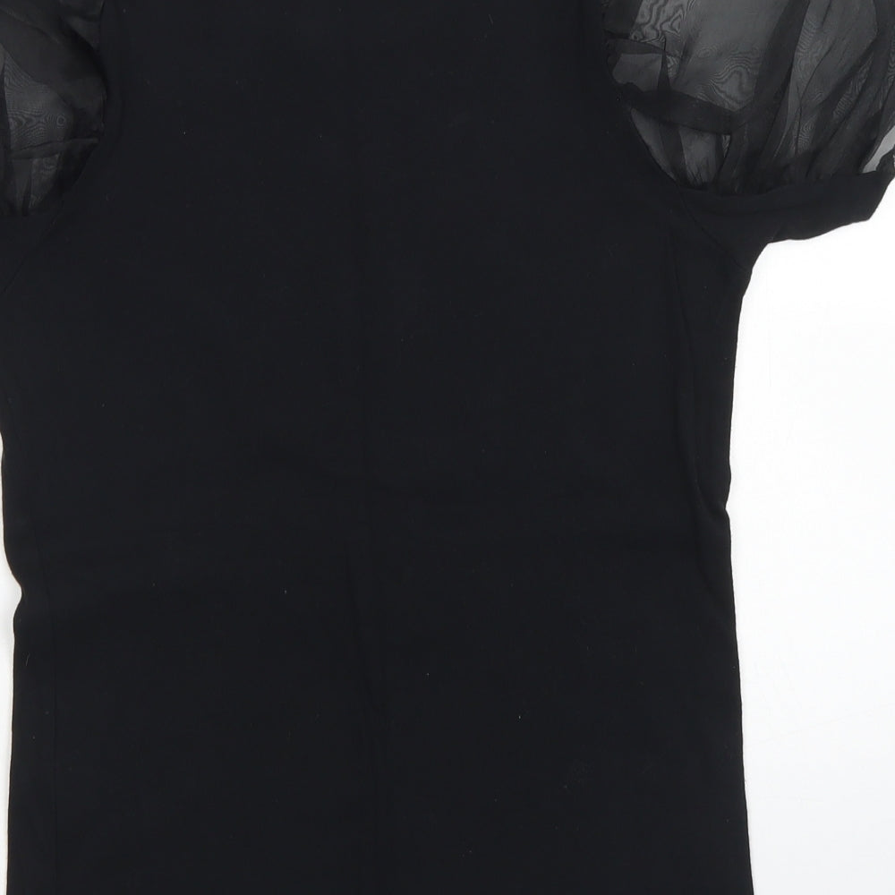 Quiz Womens Black  Cotton Basic T-Shirt Size 8 Crew Neck - Puff Sleeve