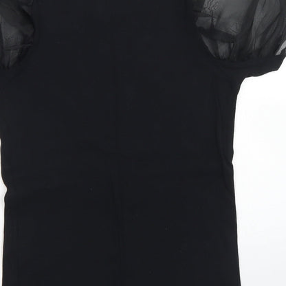 Quiz Womens Black  Cotton Basic T-Shirt Size 8 Crew Neck - Puff Sleeve