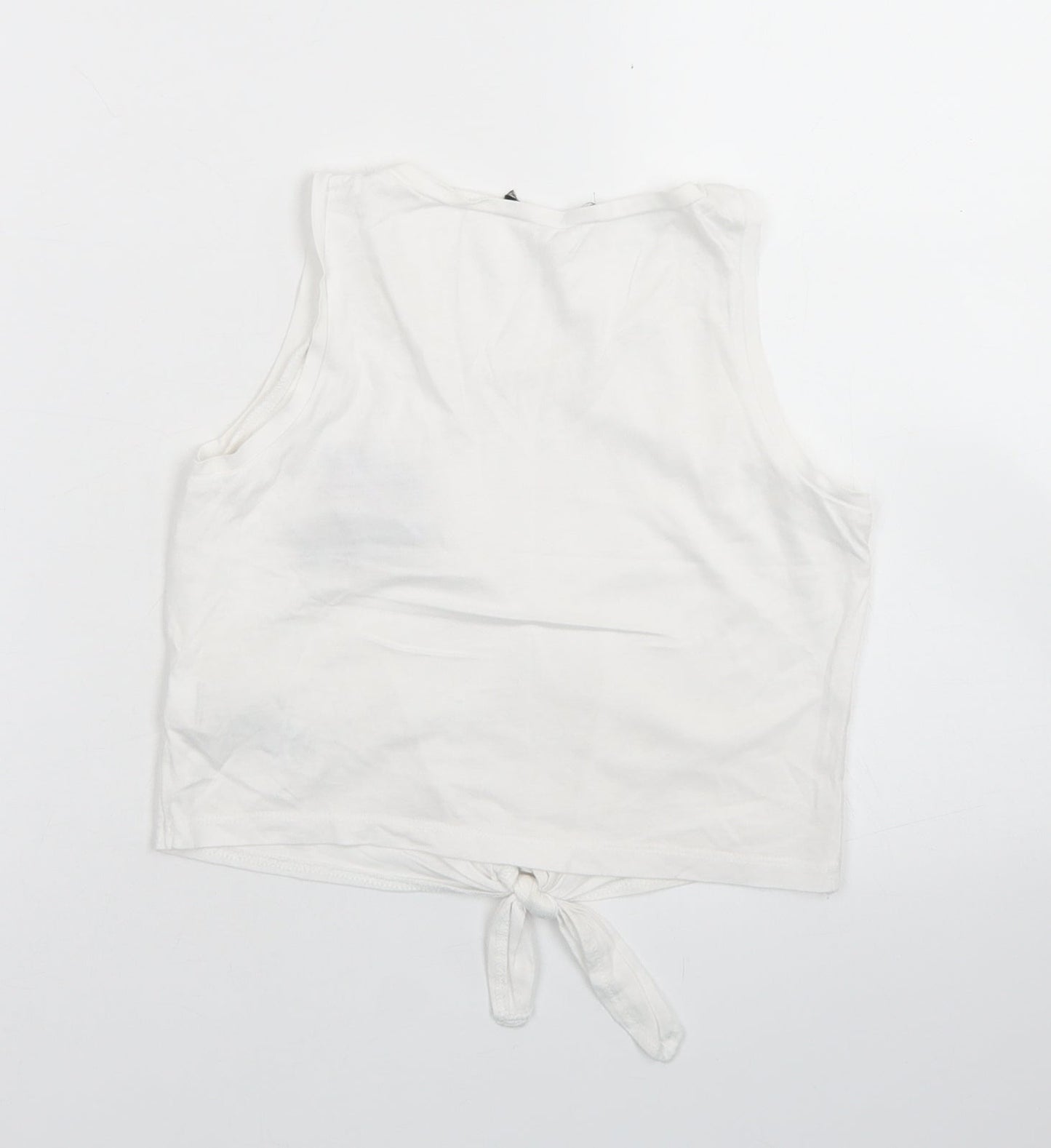 915 Generation Girls White  Cotton Cropped Tank Size 9 Years Round Neck  - Flamingo, Tie front