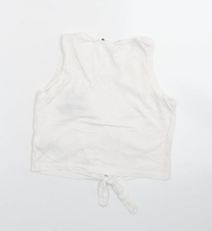 915 Generation Girls White  Cotton Cropped Tank Size 9 Years Round Neck  - Flamingo, Tie front
