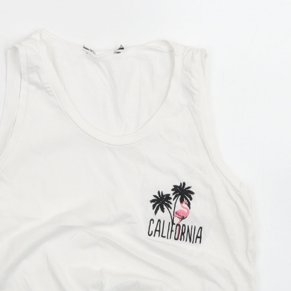 915 Generation Girls White  Cotton Cropped Tank Size 9 Years Round Neck  - Flamingo, Tie front