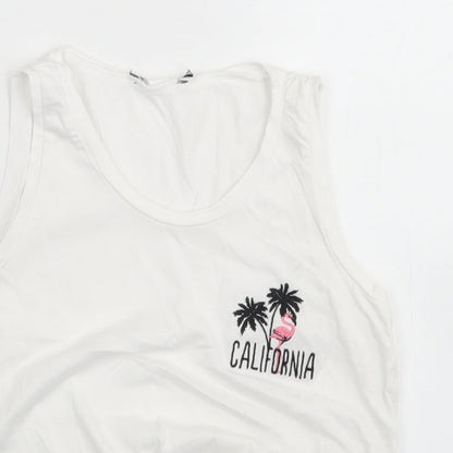 915 Generation Girls White  Cotton Cropped Tank Size 9 Years Round Neck  - Flamingo, Tie front