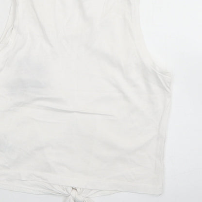 915 Generation Girls White  Cotton Cropped Tank Size 9 Years Round Neck  - Flamingo, Tie front