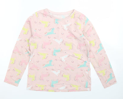 George Girls Pink  Cotton Basic Polo Size 9-10 Years Crew Neck  - Unicorn Print