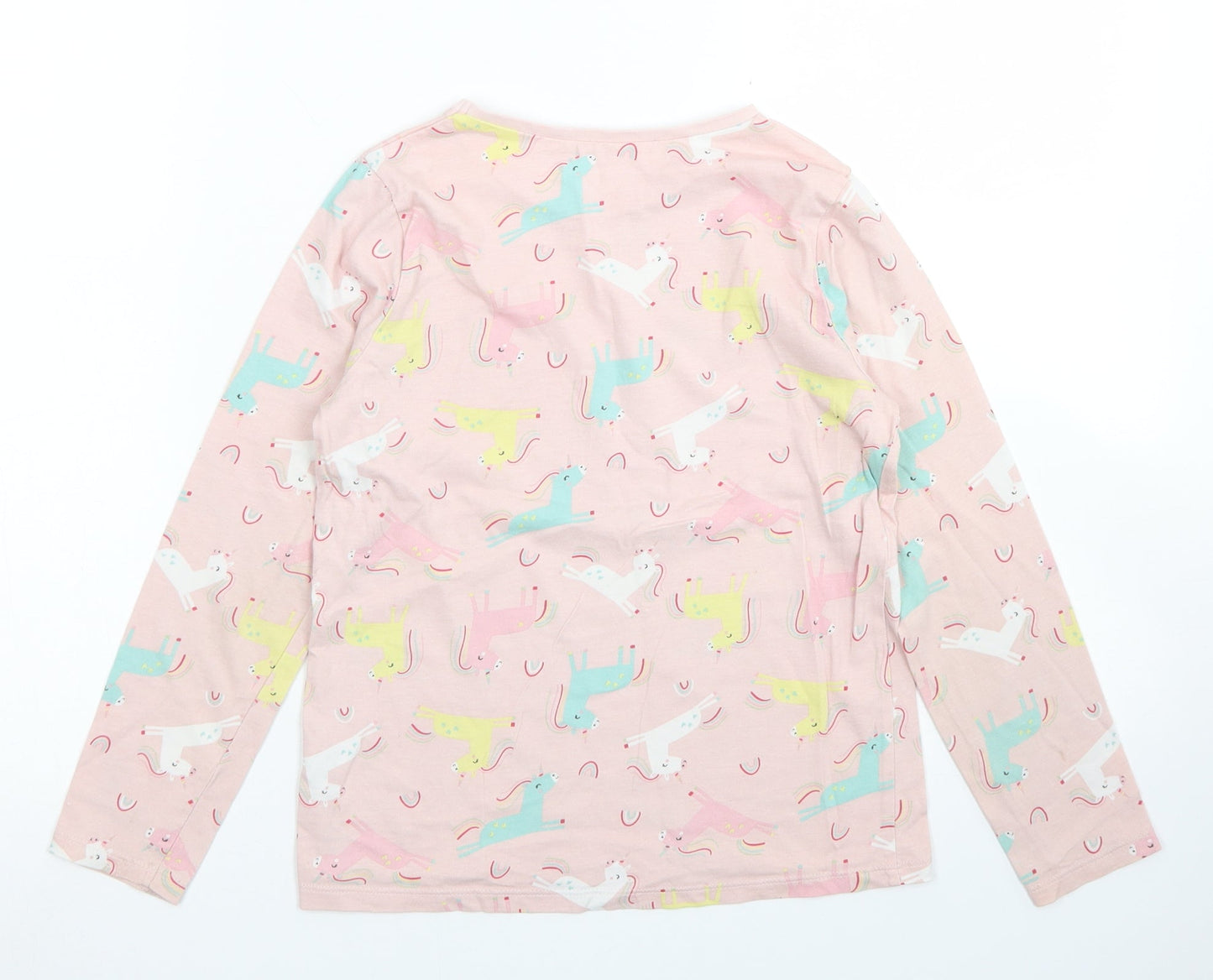 George Girls Pink  Cotton Basic Polo Size 9-10 Years Crew Neck  - Unicorn Print