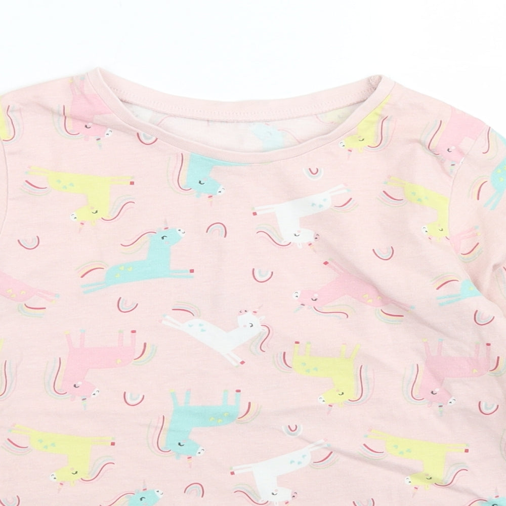 George Girls Pink  Cotton Basic Polo Size 9-10 Years Crew Neck  - Unicorn Print