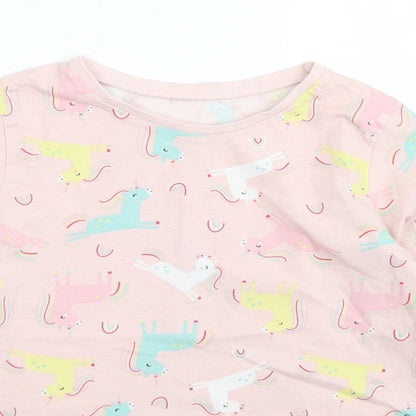 George Girls Pink  Cotton Basic Polo Size 9-10 Years Crew Neck  - Unicorn Print