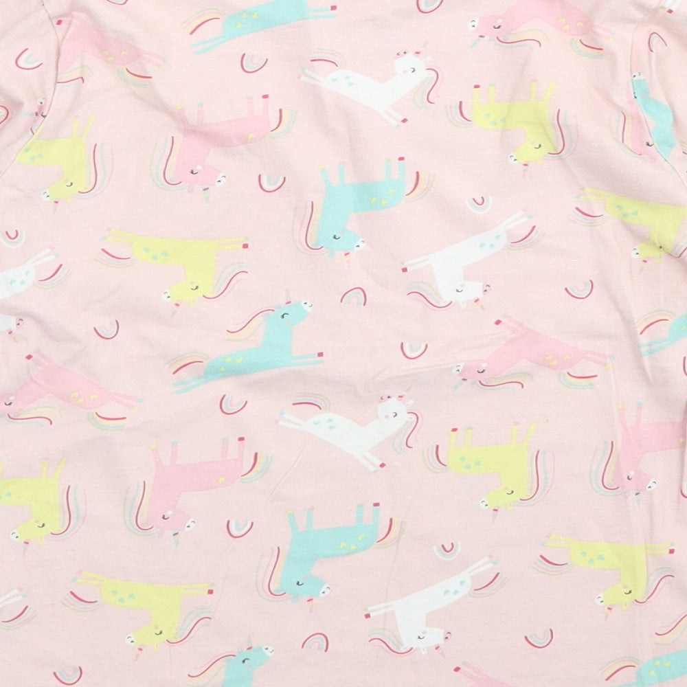 George Girls Pink  Cotton Basic Polo Size 9-10 Years Crew Neck  - Unicorn Print
