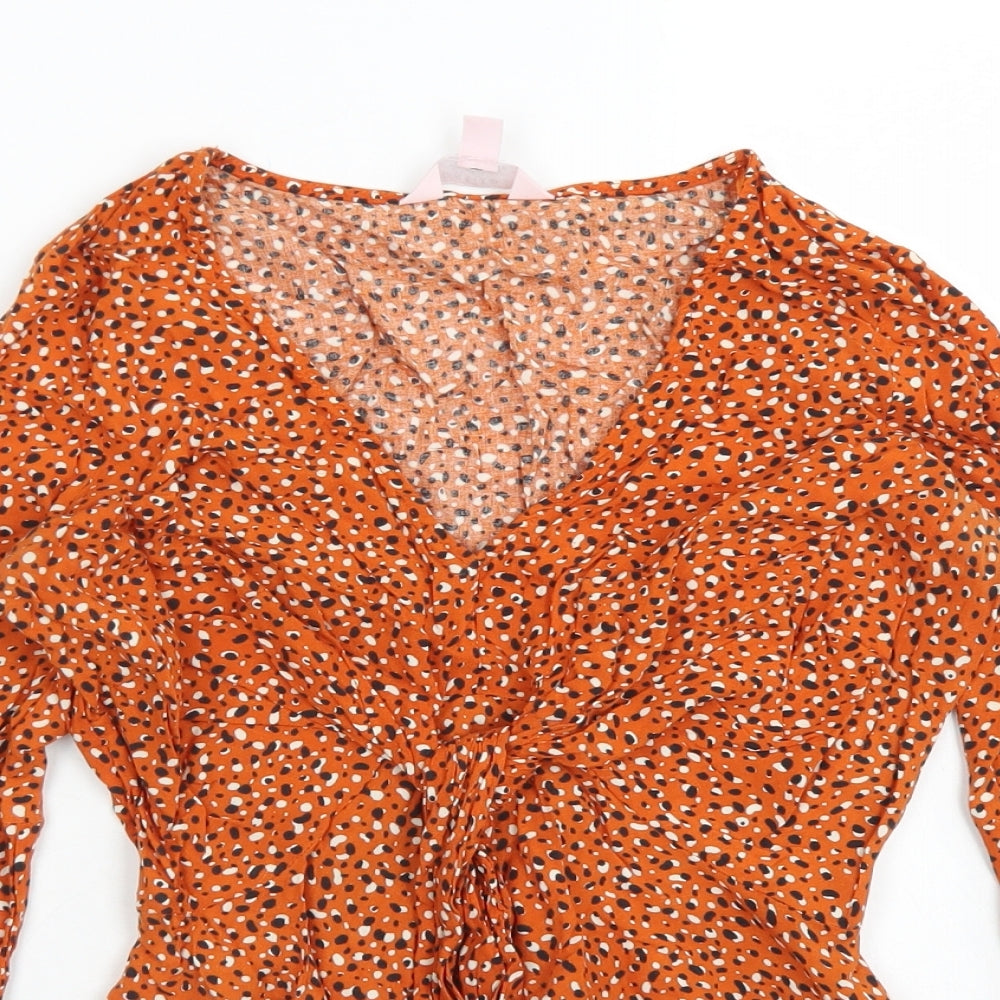 Womens UK Size 4 Miss Selfridge Brown Cropped Blouse
