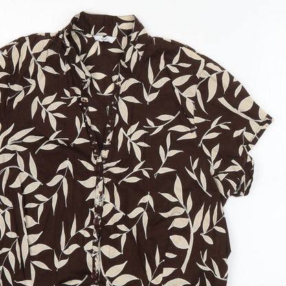 Womens UK Size 12 Evie Brown Basic Button-Up