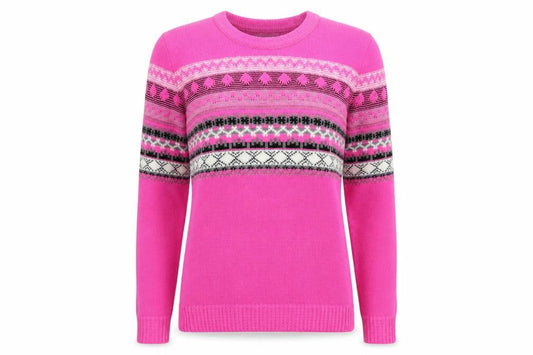 Front view of Pure & Natural women’s pink crew neck striped acrylic jumper, size S