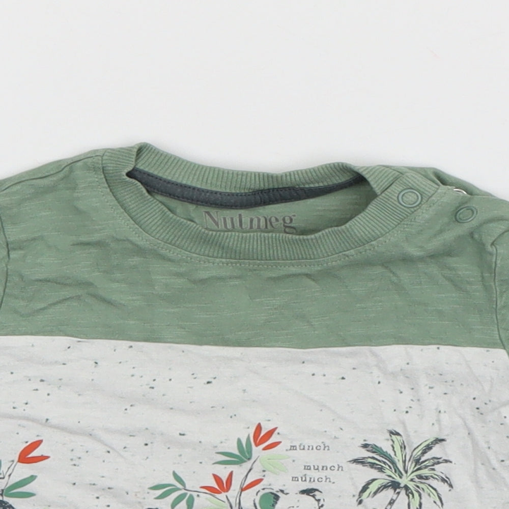 Nutmeg Boys Green  Cotton Basic T-Shirt Size 12-18 Months Round Neck Pullover - Animals