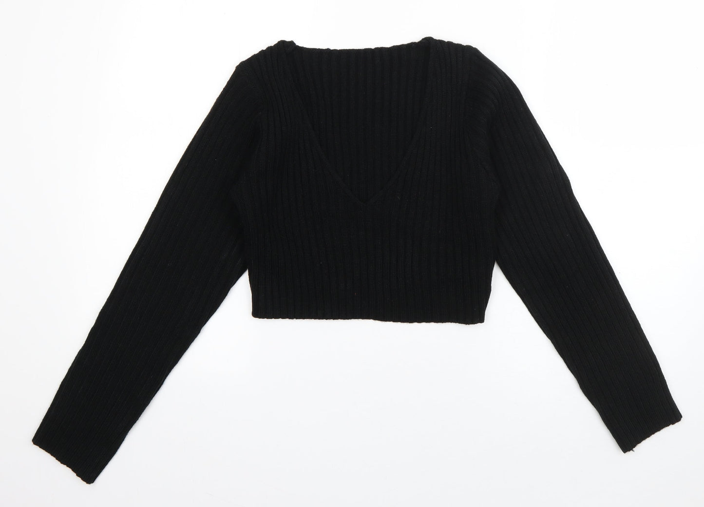 SheIn Womens Black V-Neck  Acrylic Pullover Jumper Size M   - Cropped