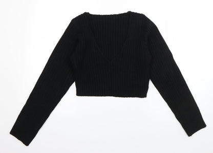 SheIn Womens Black V-Neck  Acrylic Pullover Jumper Size M   - Cropped