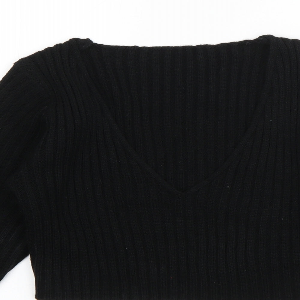 SheIn Womens Black V-Neck  Acrylic Pullover Jumper Size M   - Cropped