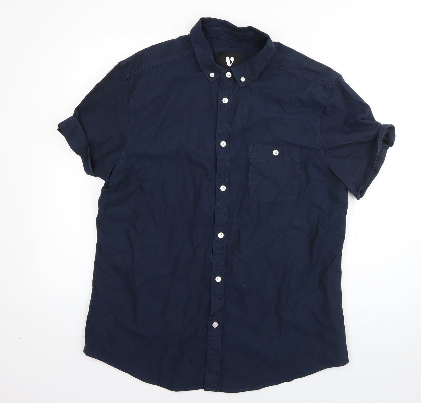 Very Mens Blue  Cotton  Button-Up Size L Collared Button