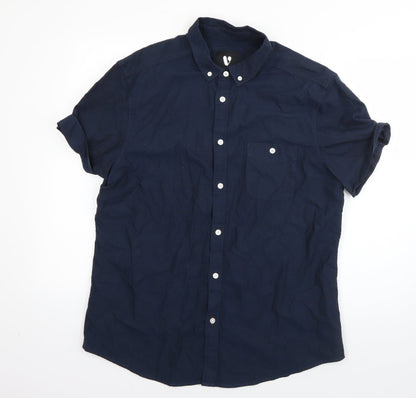 Very Mens Blue  Cotton  Button-Up Size L Collared Button