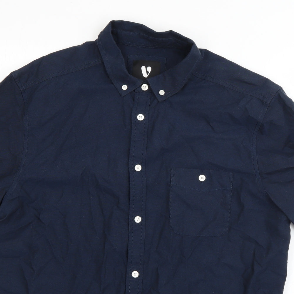 Very Mens Blue  Cotton  Button-Up Size L Collared Button