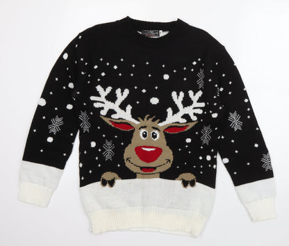Alessandra Saroshi Mens Black Crew Neck  Acrylic Pullover Jumper Size M   - Rudolph
