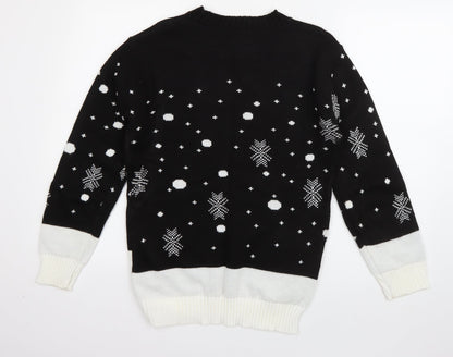 Alessandra Saroshi Mens Black Crew Neck  Acrylic Pullover Jumper Size M   - Rudolph