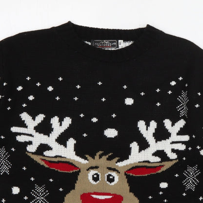 Alessandra Saroshi Mens Black Crew Neck  Acrylic Pullover Jumper Size M   - Rudolph