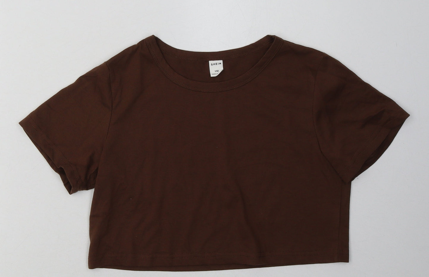 SheIn Girls Brown  Polyester Cropped T-Shirt Size 12 Years Crew Neck Pullover