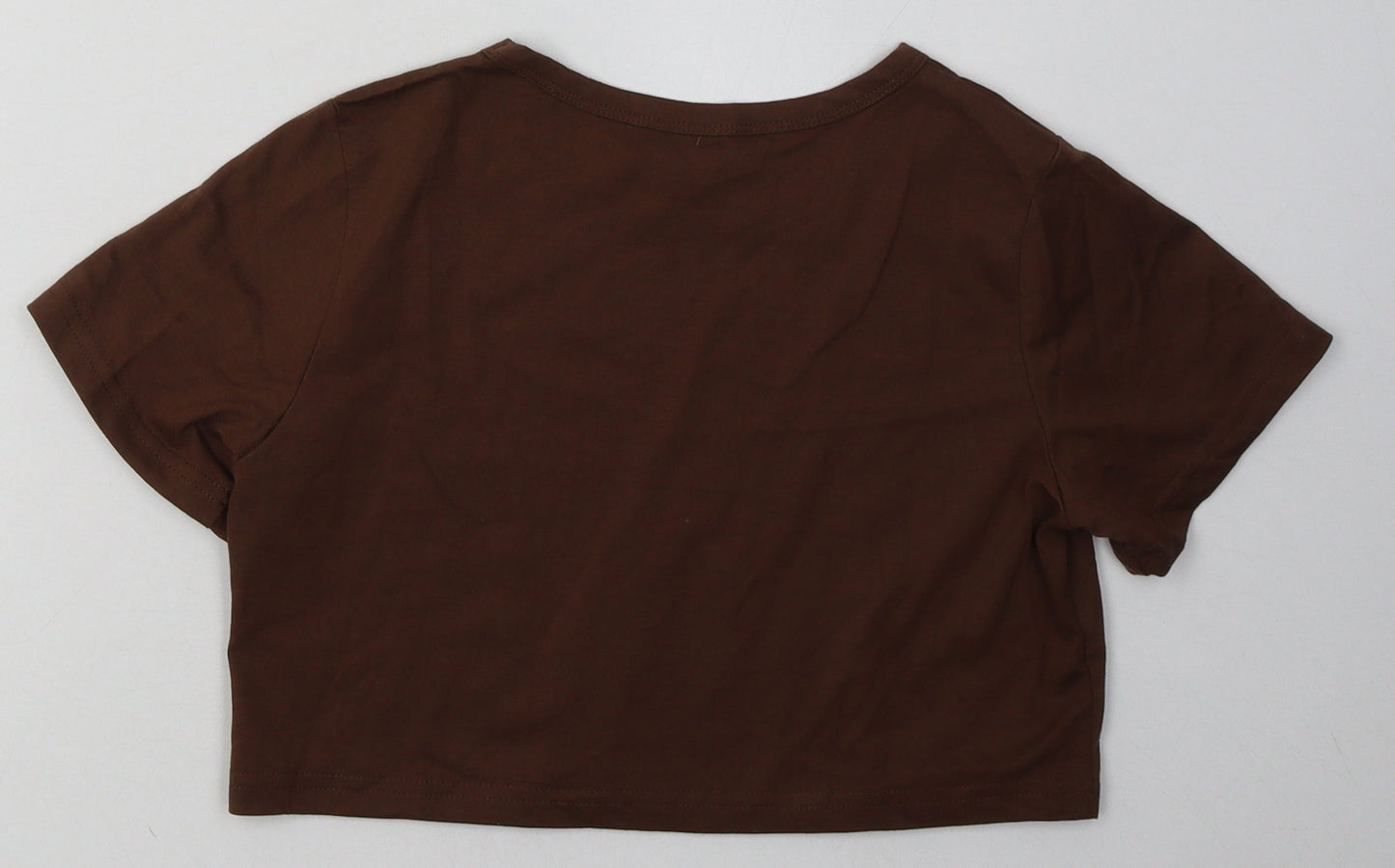 SheIn Girls Brown  Polyester Cropped T-Shirt Size 12 Years Crew Neck Pullover