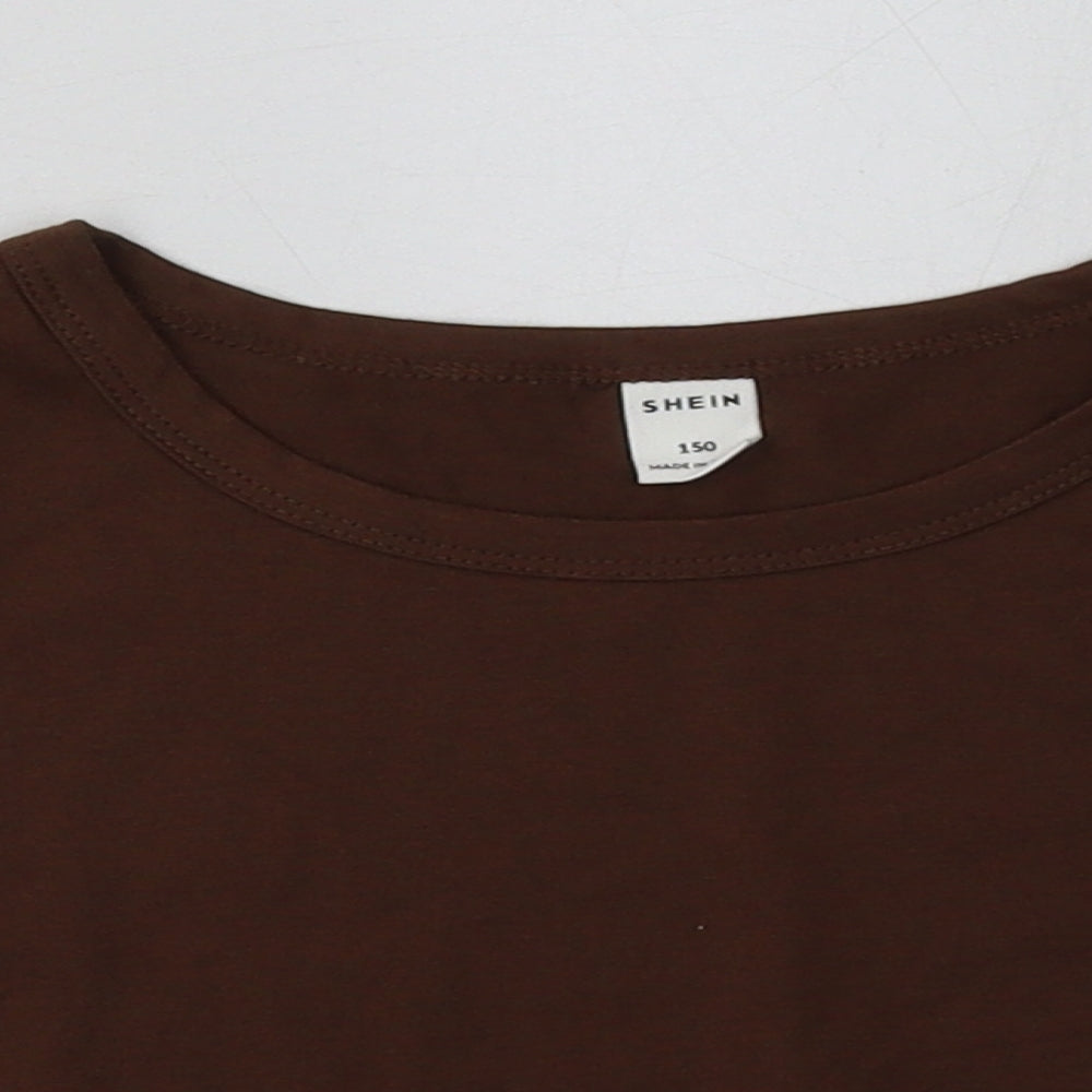 SheIn Girls Brown  Polyester Cropped T-Shirt Size 12 Years Crew Neck Pullover
