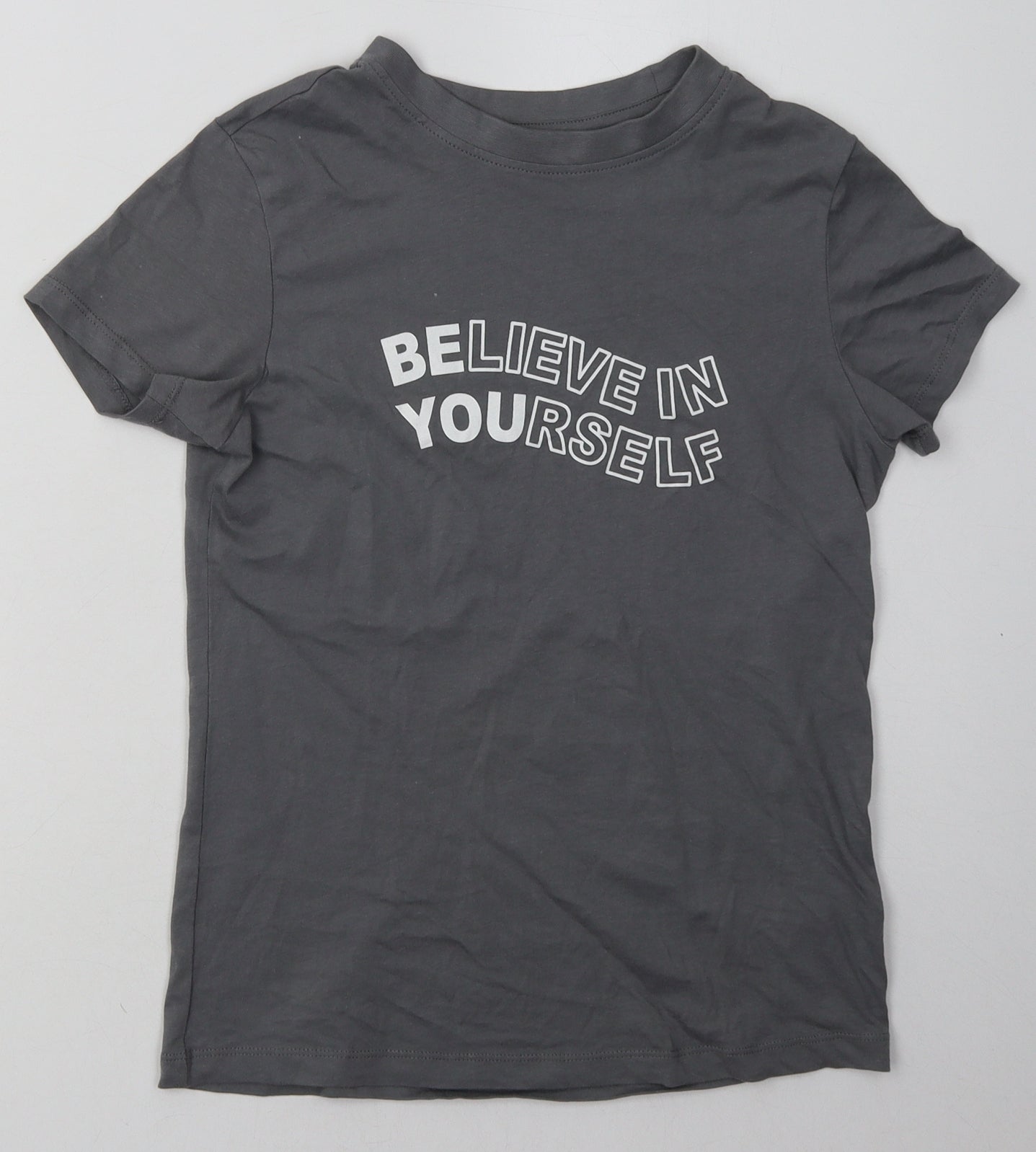 Primark Womens Grey  Cotton Basic T-Shirt Size 4 Crew Neck - Believe in yourself