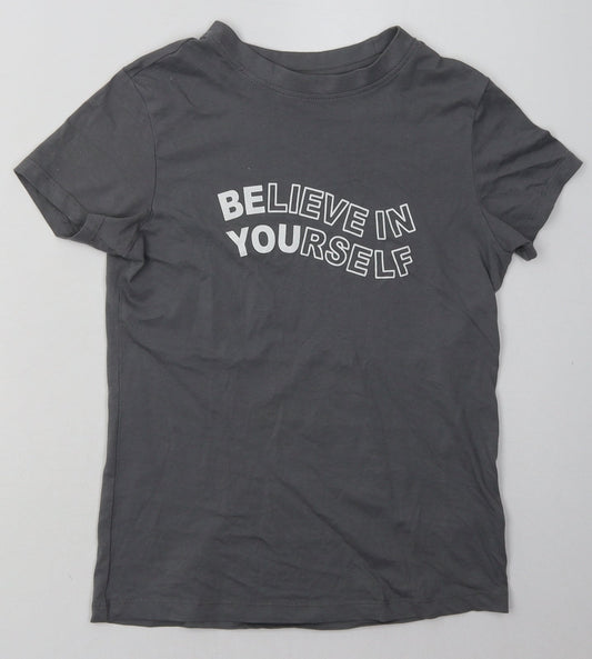 Primark Womens Grey  Cotton Basic T-Shirt Size 4 Crew Neck - Believe in yourself