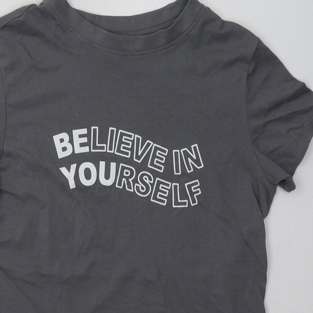 Primark Womens Grey  Cotton Basic T-Shirt Size 4 Crew Neck - Believe in yourself