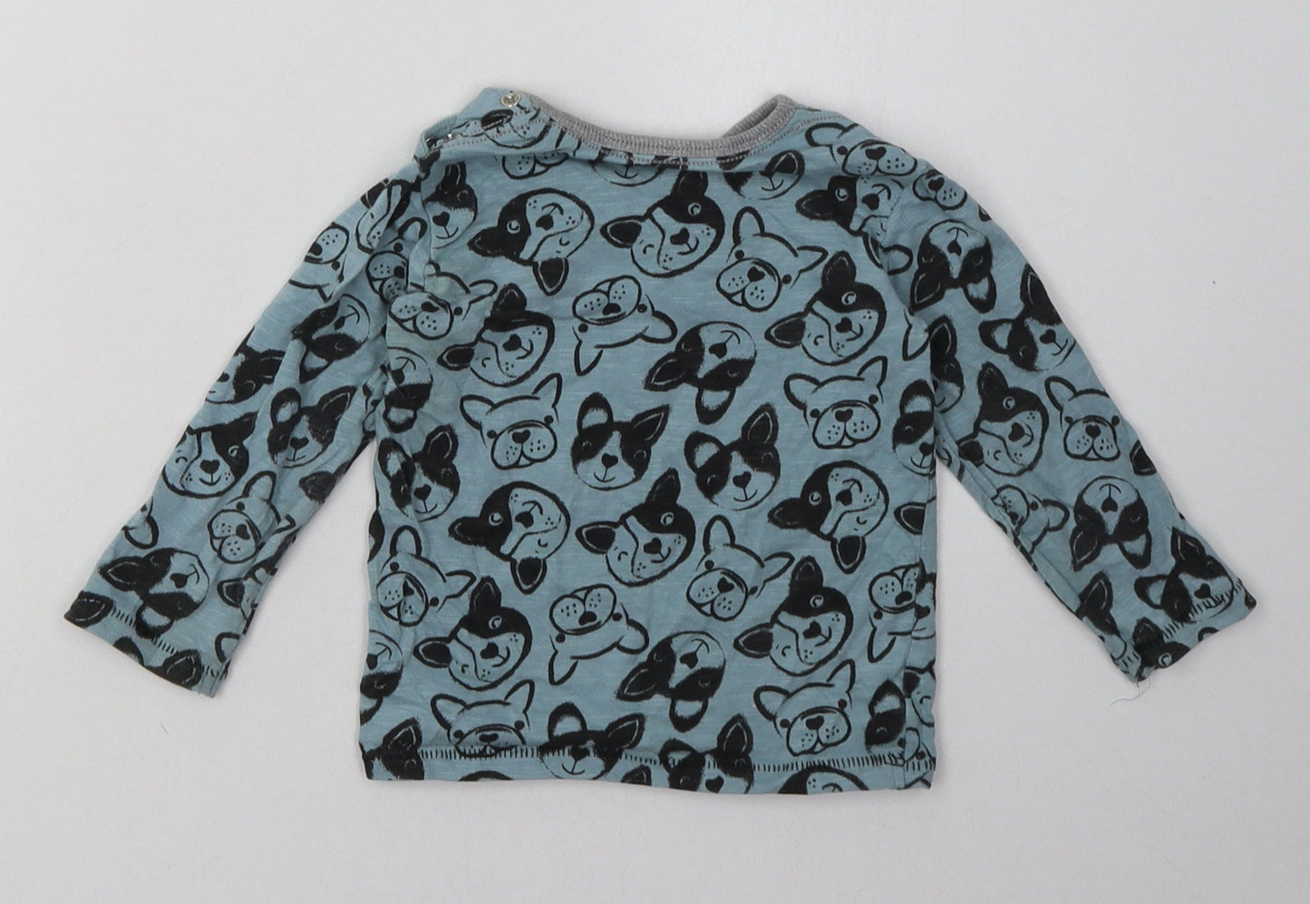 George Baby Blue Animal Print Cotton Basic Casual Size 9-12 Months Crew Neck Buckle - Dog Print