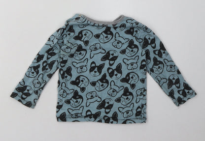 George Baby Blue Animal Print Cotton Basic Casual Size 9-12 Months Crew Neck Buckle - Dog Print
