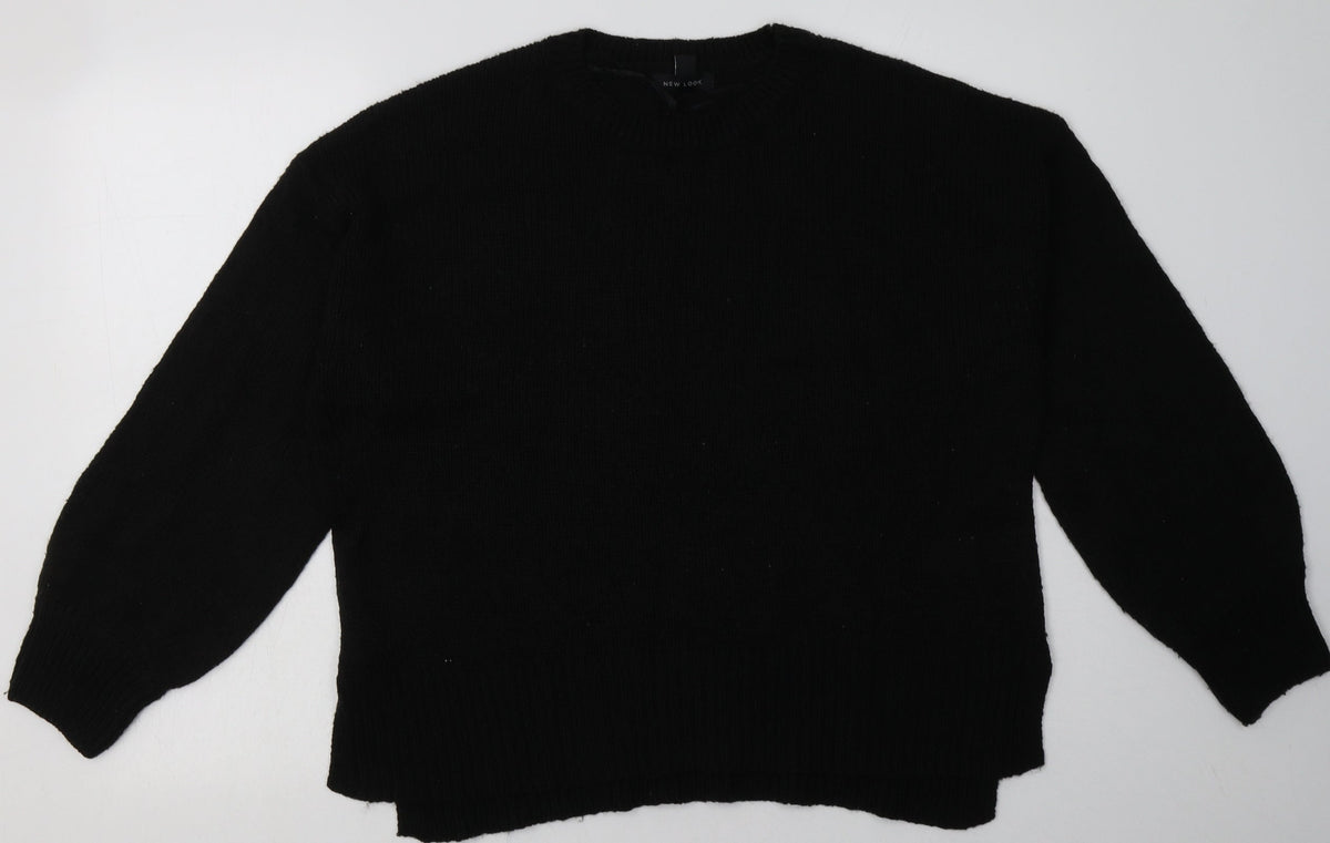 Additional front view of New Look women’s black acrylic pullover sweatshirt, size L, pullover