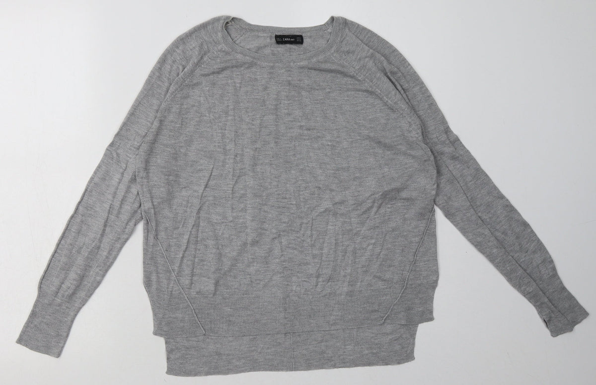 Additional front view of Zara women’s grey viscose pullover sweatshirt, size M, pullover