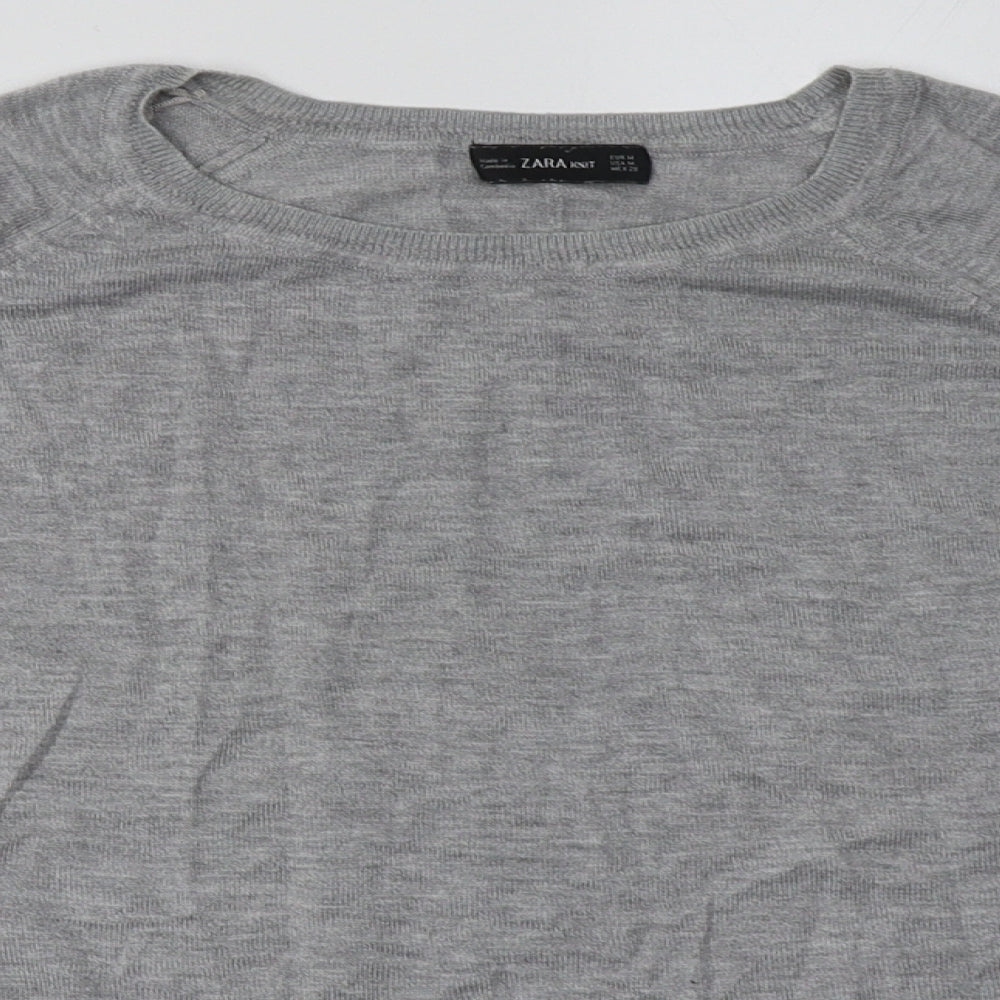 Close-up detail of Zara women’s grey viscose pullover sweatshirt, size M, pullover