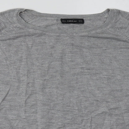 Close-up detail of Zara women’s grey viscose pullover sweatshirt, size M, pullover