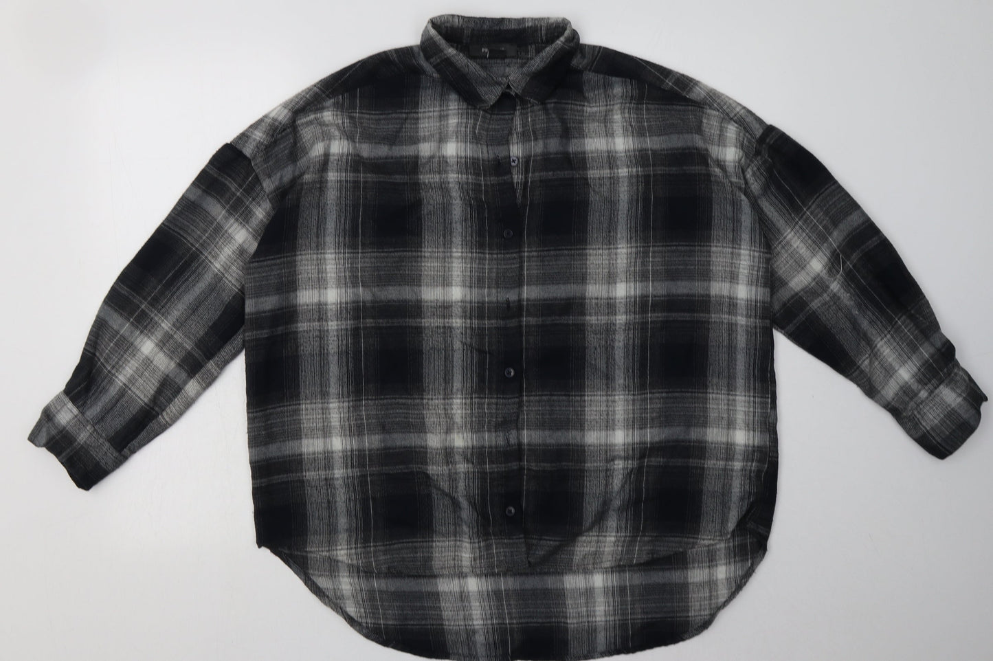 Primark Womens Grey Check Polyester Basic Button-Up Size 6 Collared