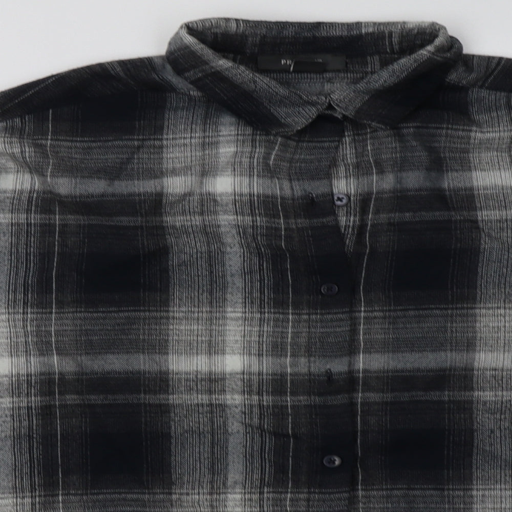 Primark Womens Grey Check Polyester Basic Button-Up Size 6 Collared