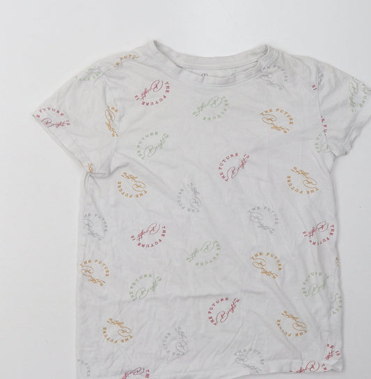 Primark Womens White Geometric Cotton Basic T-Shirt Size 4 Crew Neck - the future is bright