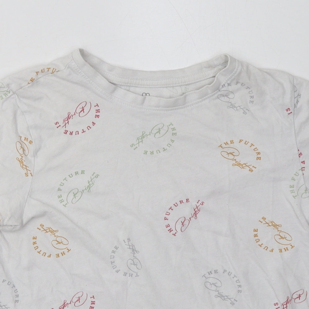 Primark Womens White Geometric Cotton Basic T-Shirt Size 4 Crew Neck - the future is bright