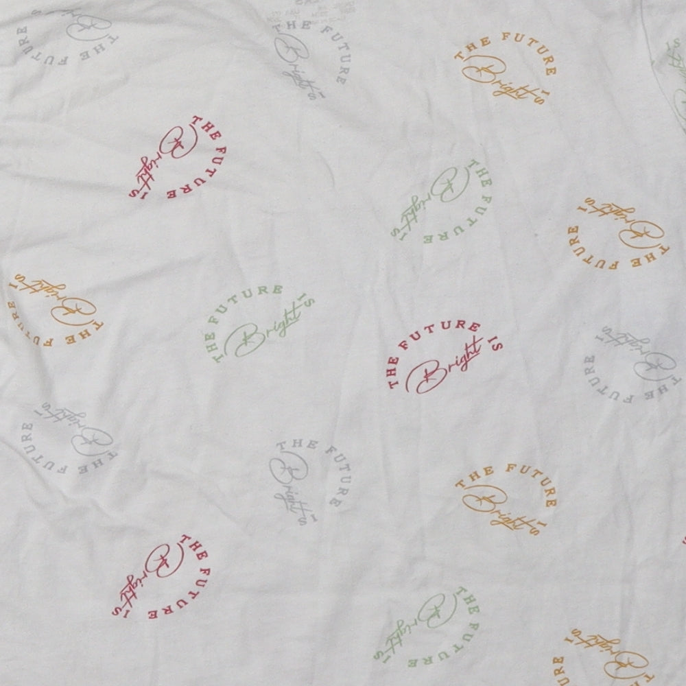 Primark Womens White Geometric Cotton Basic T-Shirt Size 4 Crew Neck - the future is bright