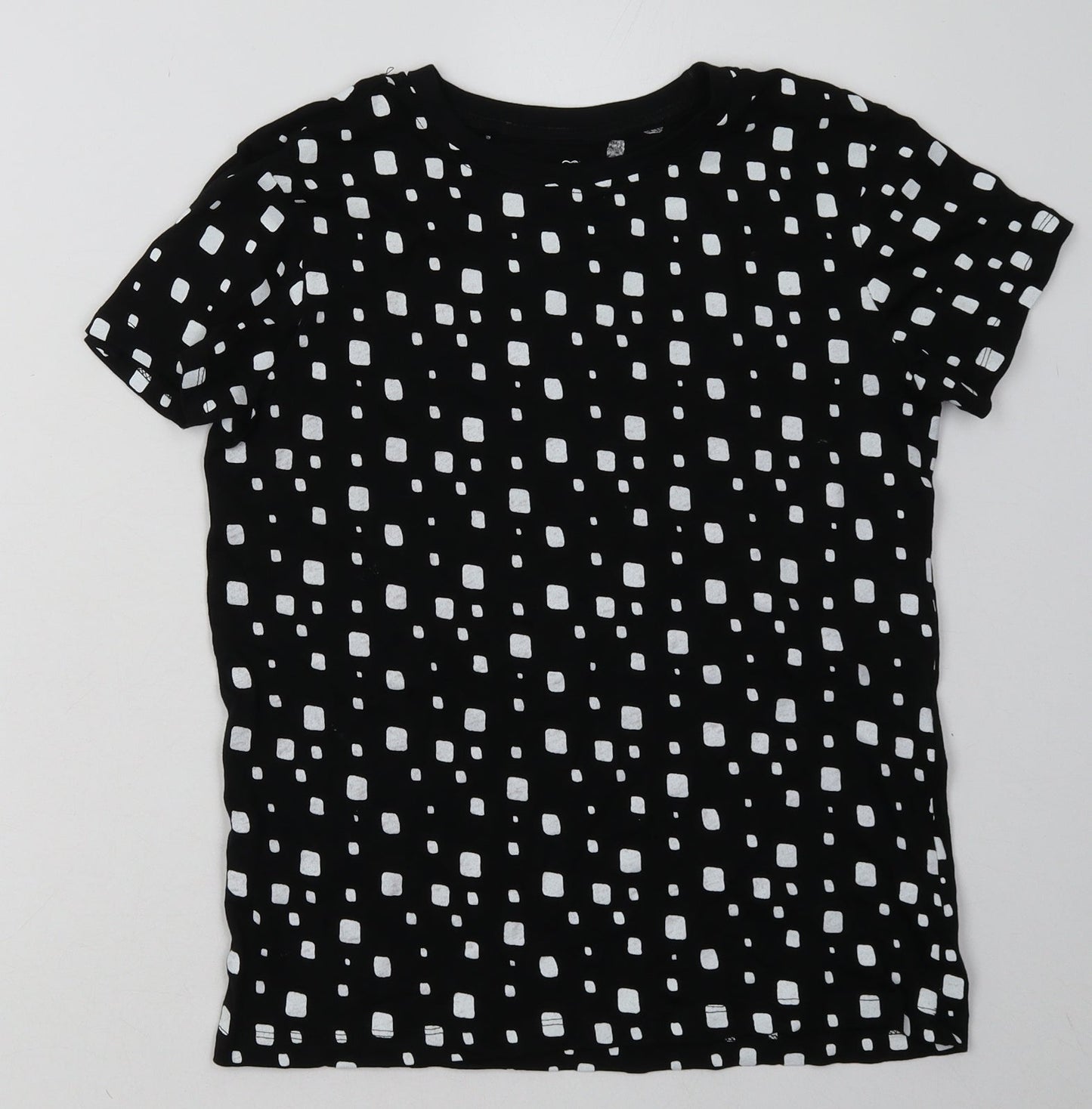 Primark Womens Black Geometric Cotton Basic T-Shirt Size 4 Crew Neck