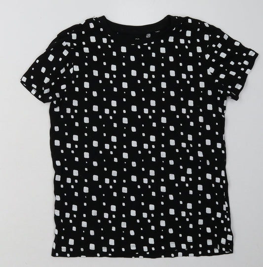 Primark Womens Black Geometric Cotton Basic T-Shirt Size 4 Crew Neck
