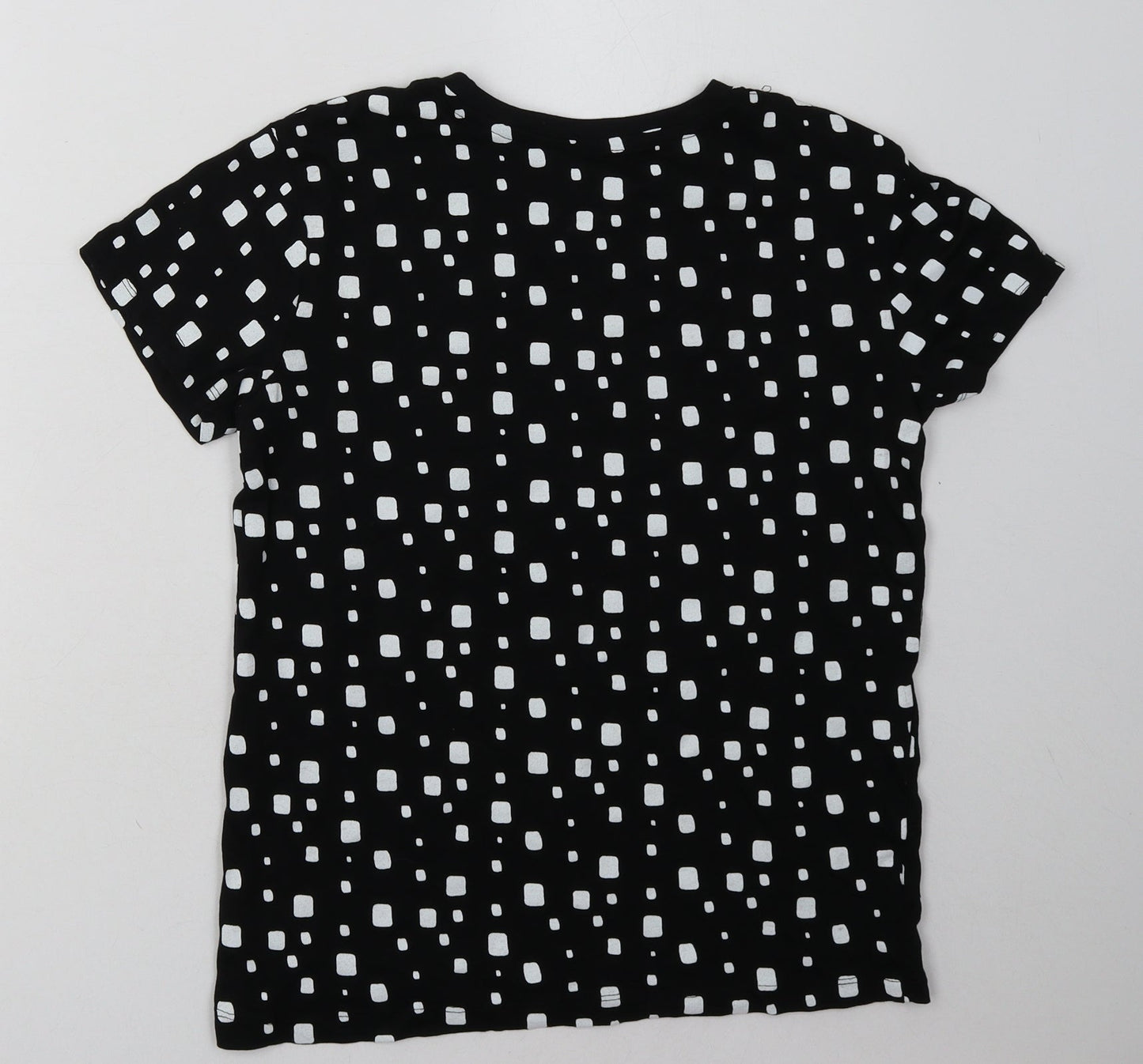 Primark Womens Black Geometric Cotton Basic T-Shirt Size 4 Crew Neck