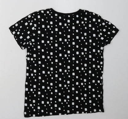 Primark Womens Black Geometric Cotton Basic T-Shirt Size 4 Crew Neck
