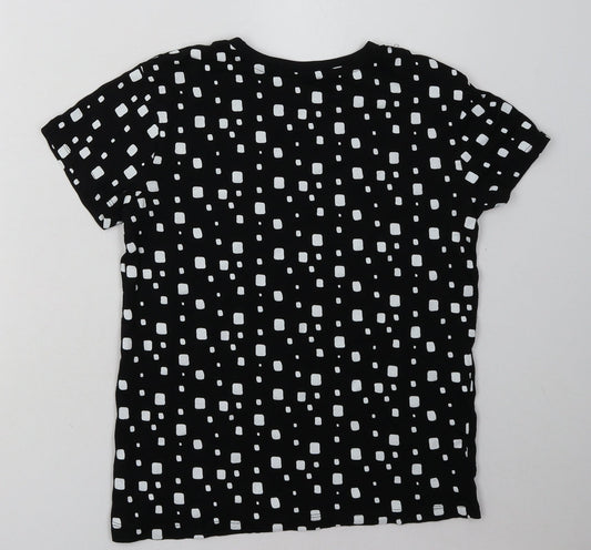 Primark Womens Black Geometric Cotton Basic T-Shirt Size 4 Crew Neck