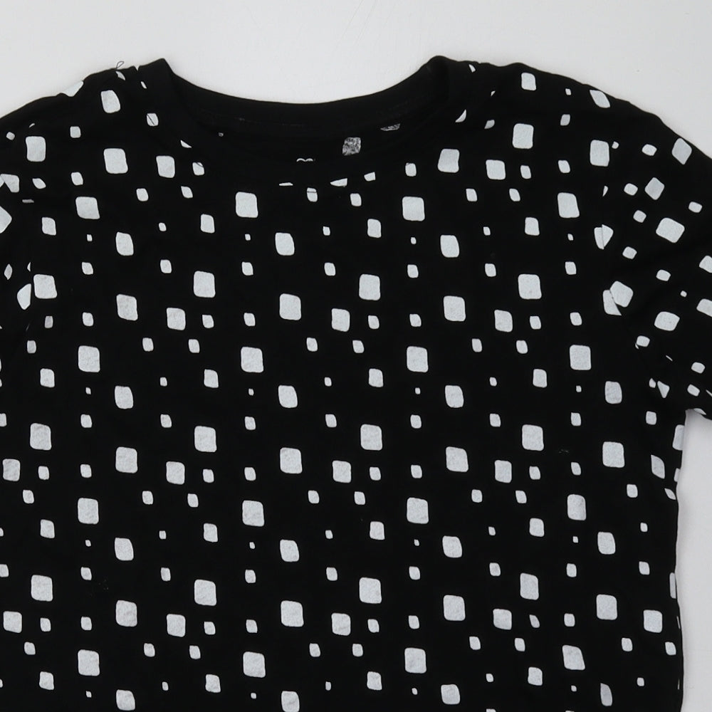 Primark Womens Black Geometric Cotton Basic T-Shirt Size 4 Crew Neck