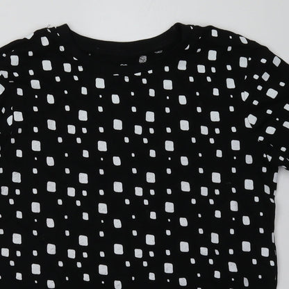 Primark Womens Black Geometric Cotton Basic T-Shirt Size 4 Crew Neck