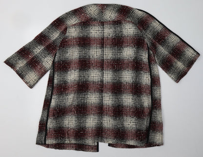 ASOS Womens Red V-Neck Check Acrylic Cardigan Jumper Size 8
